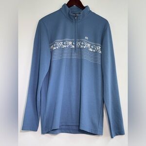 Travis Mathew Upgraded Chest Stripe 1/4 Zip Pullover Mens M Stellar Blue EUC